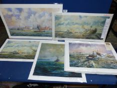Brian Entwhistle: five signed prints of seascape scenes.