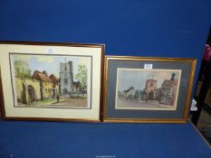 An Ernest Parkman watercolour scene in Bristol, signed, and a Sheila Ashton charcoal of Shefford.