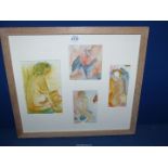 A frame with four mounted watercolours by the Cornish artist Nan Frankel (1921-2000).