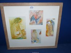 A frame with four mounted watercolours by the Cornish artist Nan Frankel (1921-2000).