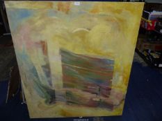 A large 1960's oil on canvas, yellow ochre abstract painting, 42" x 48".