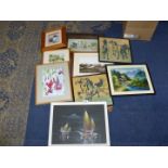 A quantity of prints to include oriental scenes, horses, Southbourne, watercolour of Fuchsias, etc.