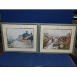A pair of John Grain framed and mounted Prints depicting a Canal scene with The Swan Inn and a