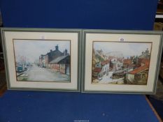 A pair of John Grain framed and mounted Prints depicting a Canal scene with The Swan Inn and a