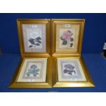 A set of four Prints of flowers.