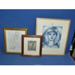 Three etchings, The Three Graces, A Female Potter, and a Portrait of a Woman.