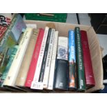 A box of books to include English Cathedrals, Stephen Fry, London The Biography, British Birds etc.