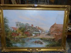 A large ornate framed Henry Westwood oil on canvas of Old West street scene, Ringwood,