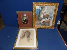 Three watercolours, a 19th C gent, female nude and a female portrait.