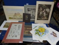 A good quantity of prints and two watercolours.