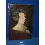 An unframed Oil on canvas by Welby Skinner 1982 depicting the artist's wife 'Connie',