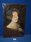 An unframed Oil on canvas by Welby Skinner 1982 depicting the artist's wife 'Connie',