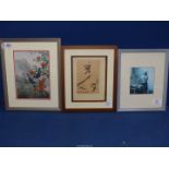 Three Prints; Milkmaid, Japanese and Two birds in tree.
