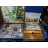 Five oil pictures, two landscapes and a view of St Michaels Mount, Cornwall,