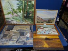 Five oil pictures, two landscapes and a view of St Michaels Mount, Cornwall,