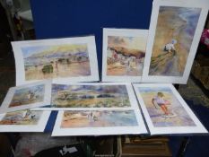 Elaine Jeffreys: eight signed prints of Welsh beach scenes.