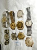Nine gentlemen's wristwatches some with wristlets including Timex, Ingersoll 17 jewels,