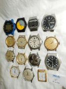 Fifteen battery driven watches including a Braddon and a Timex Ironman liquid crystal display