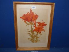 An Ernest Rotteken (1882-1945) pencil woodblock print of lilies.