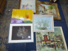 Five paintings and a print.