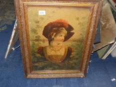 An Edwardian oleograph of a contemporary lady in a fancy hat within a period gilt-gesso frame.
