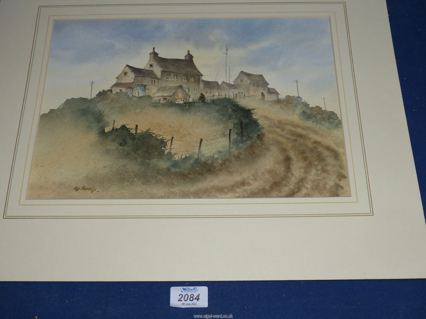 Les Harris: a watercolour 'Farm near Wigan'.