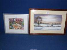 A small framed watercolour by E.