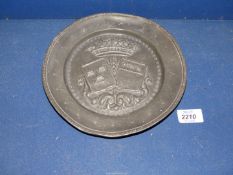 A rare late 17th/early 18th century Pewter armorial Plate,