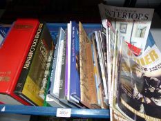 A tub of books and magazines to include The World of Interiors, Portsmouth and The Great War,