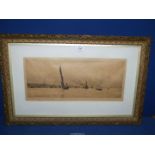 An ornate framed Etching titled 'Off Gravesend', signed lower left W. L.