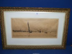 An ornate framed Etching titled 'Off Gravesend', signed lower left W. L.