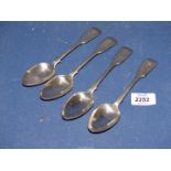 Four crested silver Dessert spoons, London 1838.