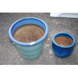 Two glazed pots; one at 13" x 14 1/2", the other 7 1/2" x 9 1/2".