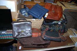 A basket and bag of bags, including Longchamp bag, Marks & Spencer (new), etc.