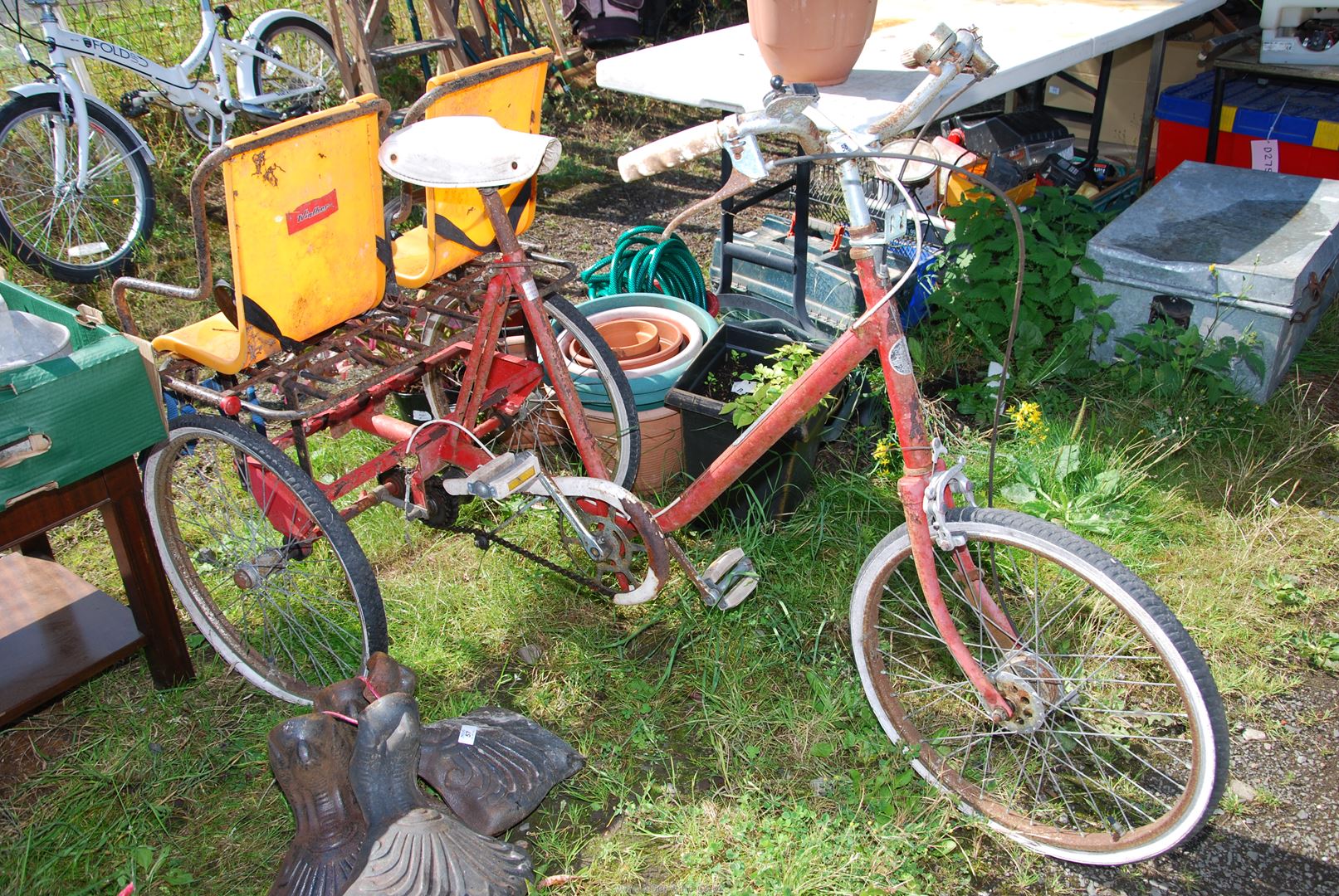 Vintage 3 speed 'Picador' tricycle with two rear child's seats.