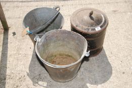 Two galvanised buckets and a coal bucket.