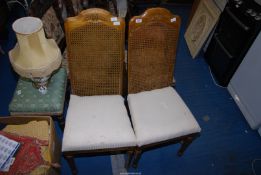Two cane backed dining chairs.
