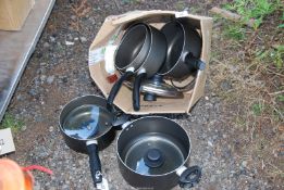 Quantity of non-stick pots and lids.