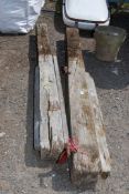Two Oak gate posts, one with gate hinges. 1 x 8 Ft. long, 1 x 90" long.