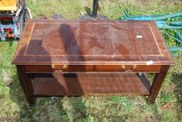 Coffee table with drawers and shelf, 19 1/2" x 39" x 19" High.