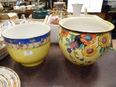 A Liucrusta jardiniere with bright floral decoration plus one other in Sudan design (some