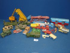 A small quantity of model vehicles including Coles Mobile Crane, tanks, recovery tractor etc.