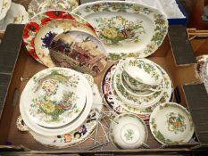 A box of Mason's china to include 'Strathmore', 'Blue Mandalay' and 'Brocade'.