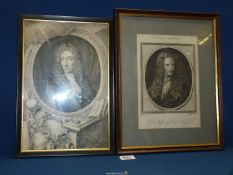 Two mid 18th century engravings of eminent scientists: Isaac Newton by John Goldar (after Kneller),
