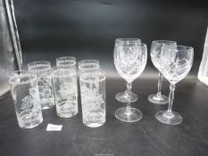 Six Portmeirion glasses together with two white wine glasses and two red wine glasses.