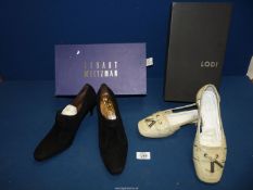 A pair of ladies Peter Kaiser black suede shoes, size 4 1/2 and a pair of ladies Lodi cream sandals,