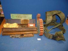 Two gun cleaning kits, cartridge belt, etc., some a/f.
