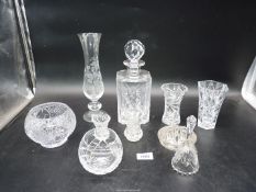A quantity of glass including decanter, vases, paperweights, etc.