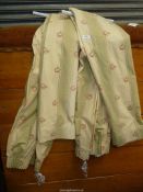 A pair of Laura Ashley curtains, green and cream with floral design, 82" long x 74" wide.