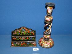 A vintage Kashmiri air twist lamp base for re-wiring and a similar letter rack.